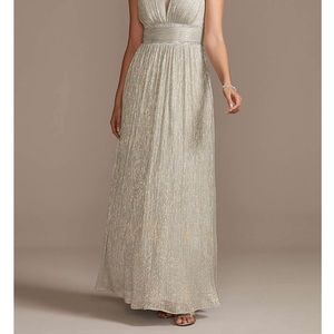 ❌SOLD❌Morgan & Co Metallic Foil Plunge Gown with Crystal Waist Bands Size:5